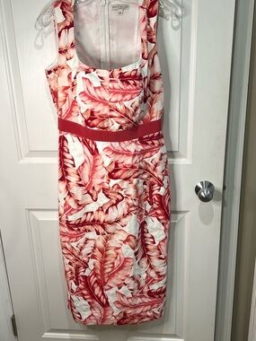 Eva Mendes pink and white sleeveless tropical vacation classic dress size 6